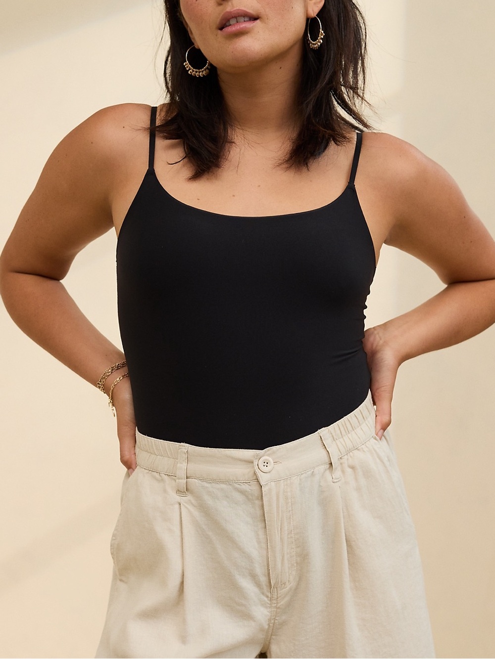Aerie SMOOTHEZ Black Scoop Tank Bodysuit Size XS